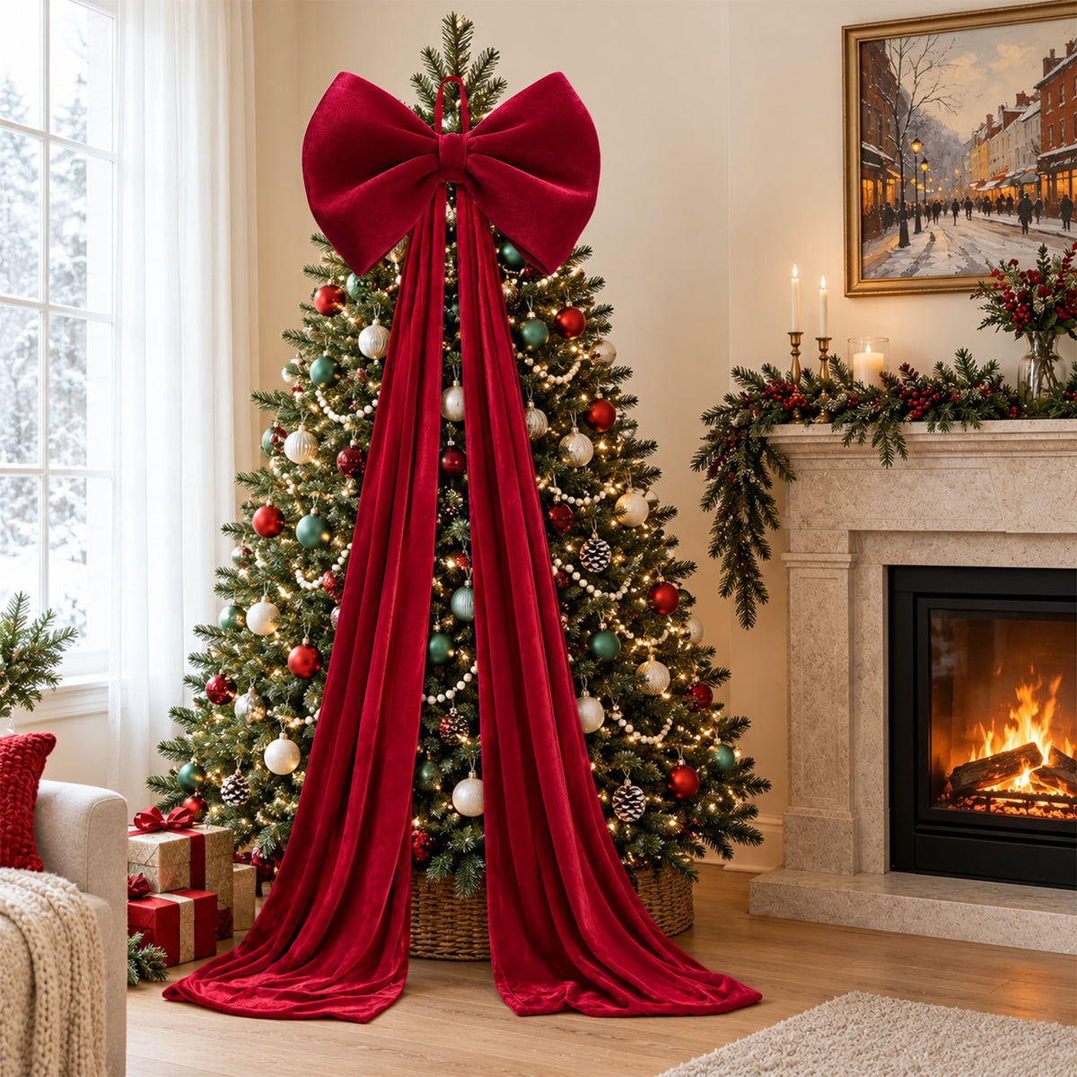 Ayieyill Burgundy Velvet Christmas Tree Topper Bow, Large Bow for Christmas Tree Decorations