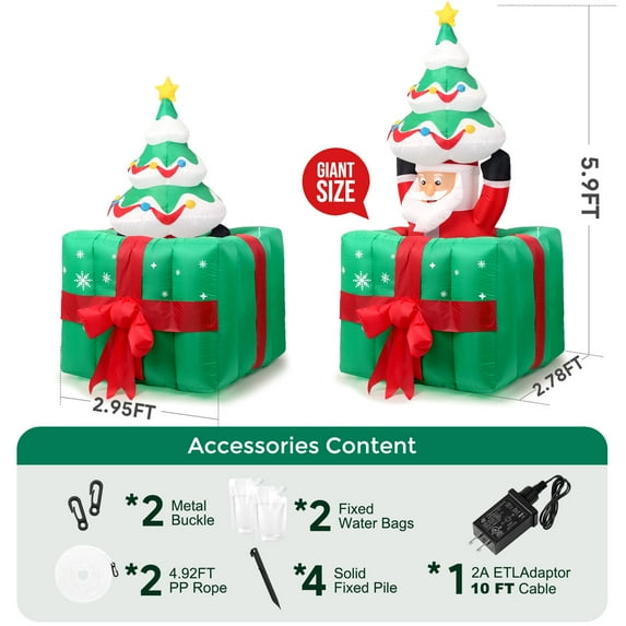 Ayieyill 6ft Christmas Tree Inflatables Decorations with with Santa Claus & Gift Boxes Blow Up Yard Decoration with  for Christmas Outdoor Yard Decorations Decor