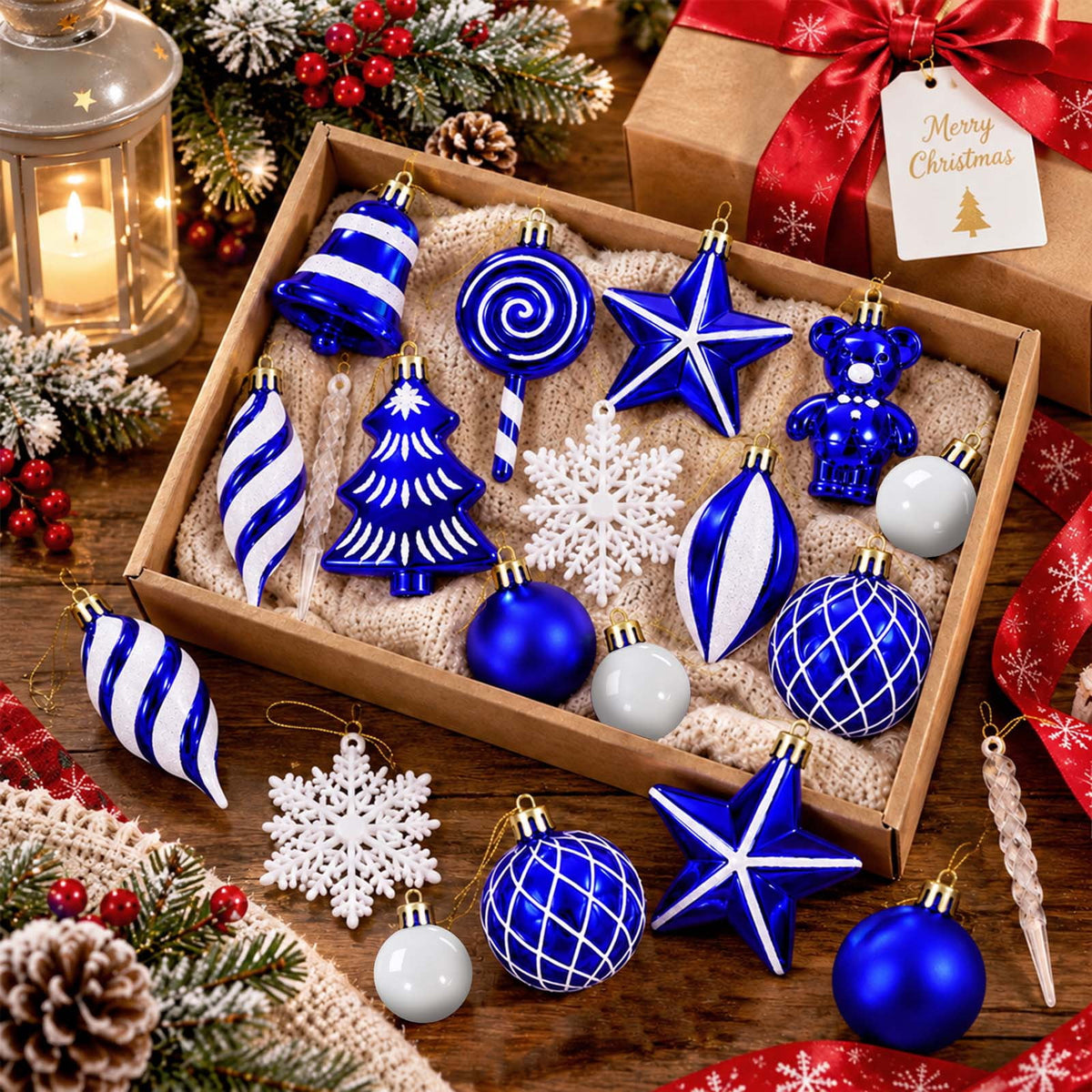 Ayieyill 40ct Christmas Ball Ornaments, Candy Cane Christmas Ornament Set, Shatterproof Christmas Ball with Rope for Tree