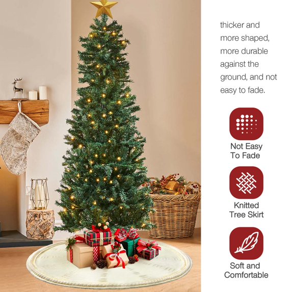 Ayieyill Christmas Tree Skirt, 48 inches White Tree Skirt Luxury Cable Knit Knitted Thick Rustic Xmas Tree Skirt Christmas Decoration, Cream