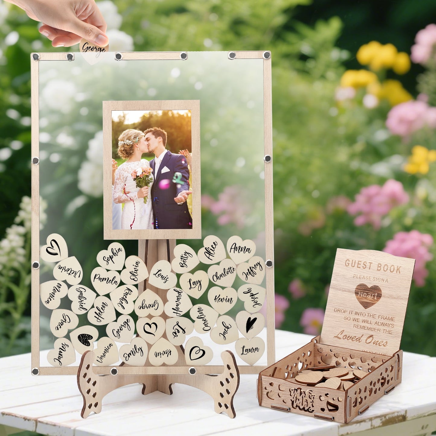 Ayieyill Wood Wedding Guest Book, Personalized Wedding Guest Book Alternative, Guest Book Sign for Wedding Reception and Ceremony Party | Square Black Frame