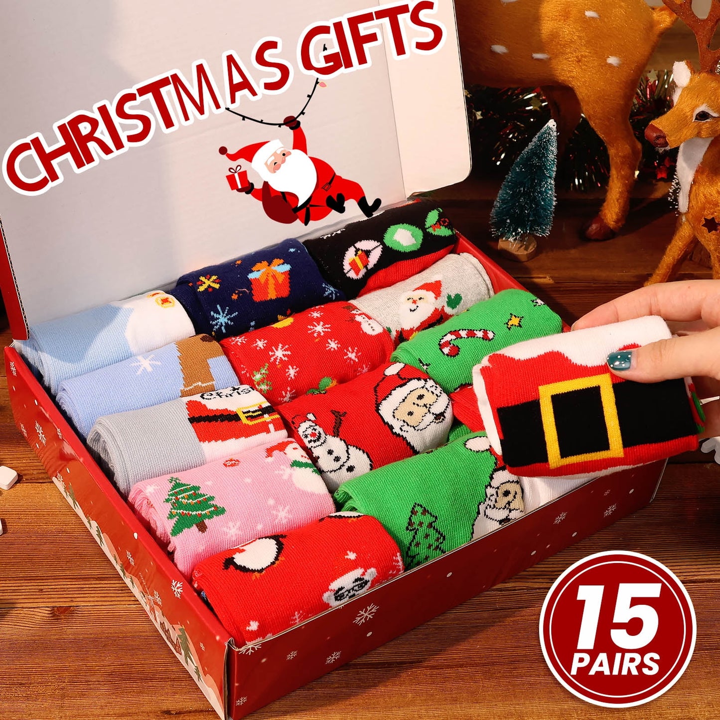 Ayieyill 15 Pairs Women's Christmas Socks Gifts for Women Adults Family Coworkers Cotton Holiday Socks Stocking