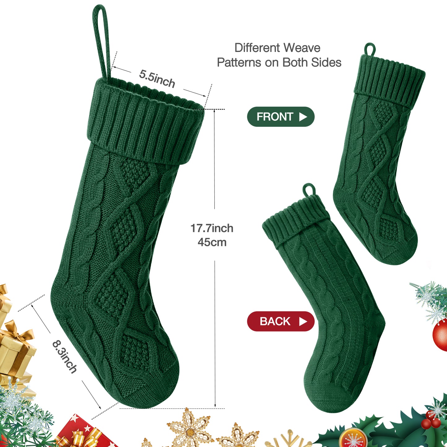 Ayieyill 6Pack Christmas Stockings, 18" Large Knitted Stocking Personalized Xmas Hanging Stocking Decorations with Name Leather Patches for Holiday Christmas Party Family Decor