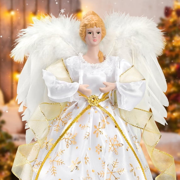 Ayieyill Angel Treetop, 12-Inch, Christmas Angel Tree Topper, Lighted Angel Tree Topper White -Christmas Tree Topper Decoration Ornament