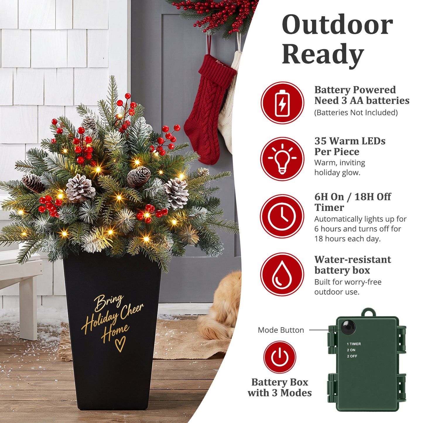 Ayieyill Pre-lit Outdoor Christmas Trees, 2 Pack 24 Inch Pathway Christmas Tree with 35 Lights, Christmas Decorations Outdoor for Driveway, Yard, Garden Decorations(Classic)
