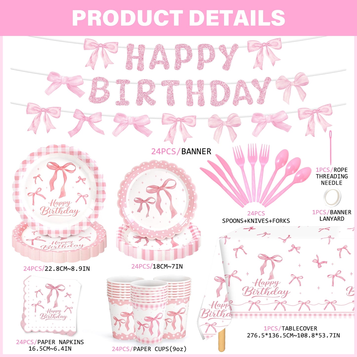 Ayieyill 170Pcs Happy Birthday Decorations Kit, Birthday Party Supplies Set for 24 Guests, Includes Plates and Cups and Napkins Straws Sets