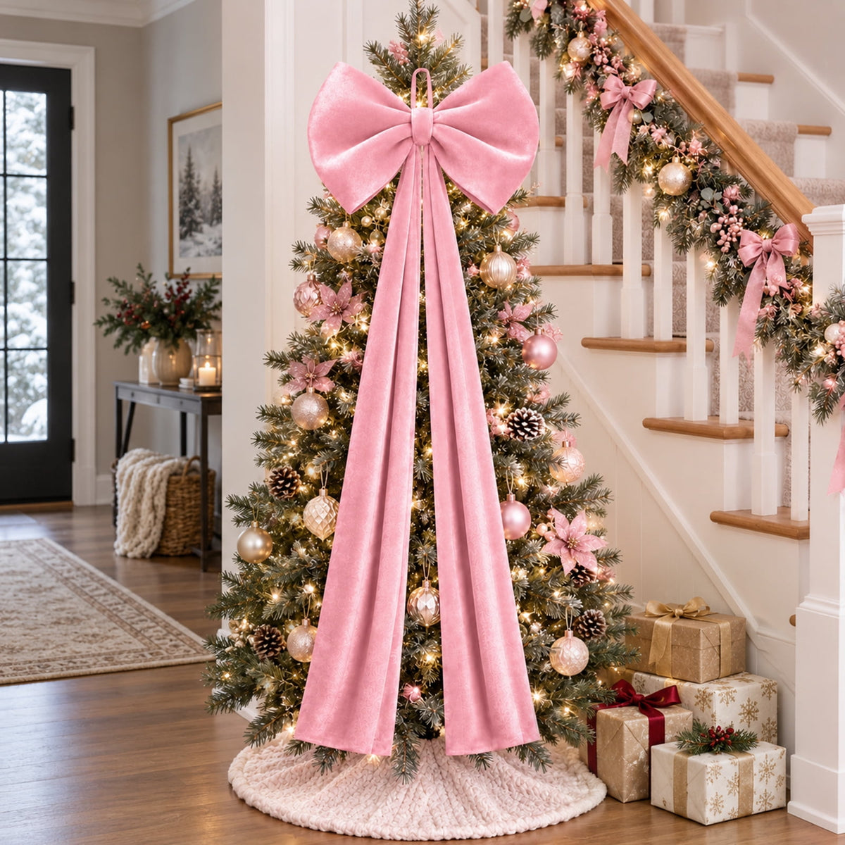 Ayieyill Burgundy Velvet Christmas Tree Topper Bow, Large Bow for Christmas Tree Decorations