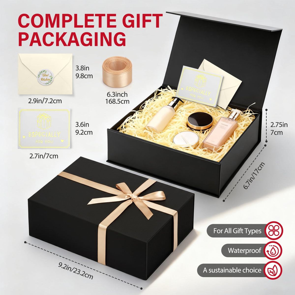 Ayieyill Black Gift Boxes for Presents, Mother's Day boxes with Ribbon Magnetic Lids, Mother's Day Gift Wrap Boxes for Wedding (9.2*6.7*2.75 inches)