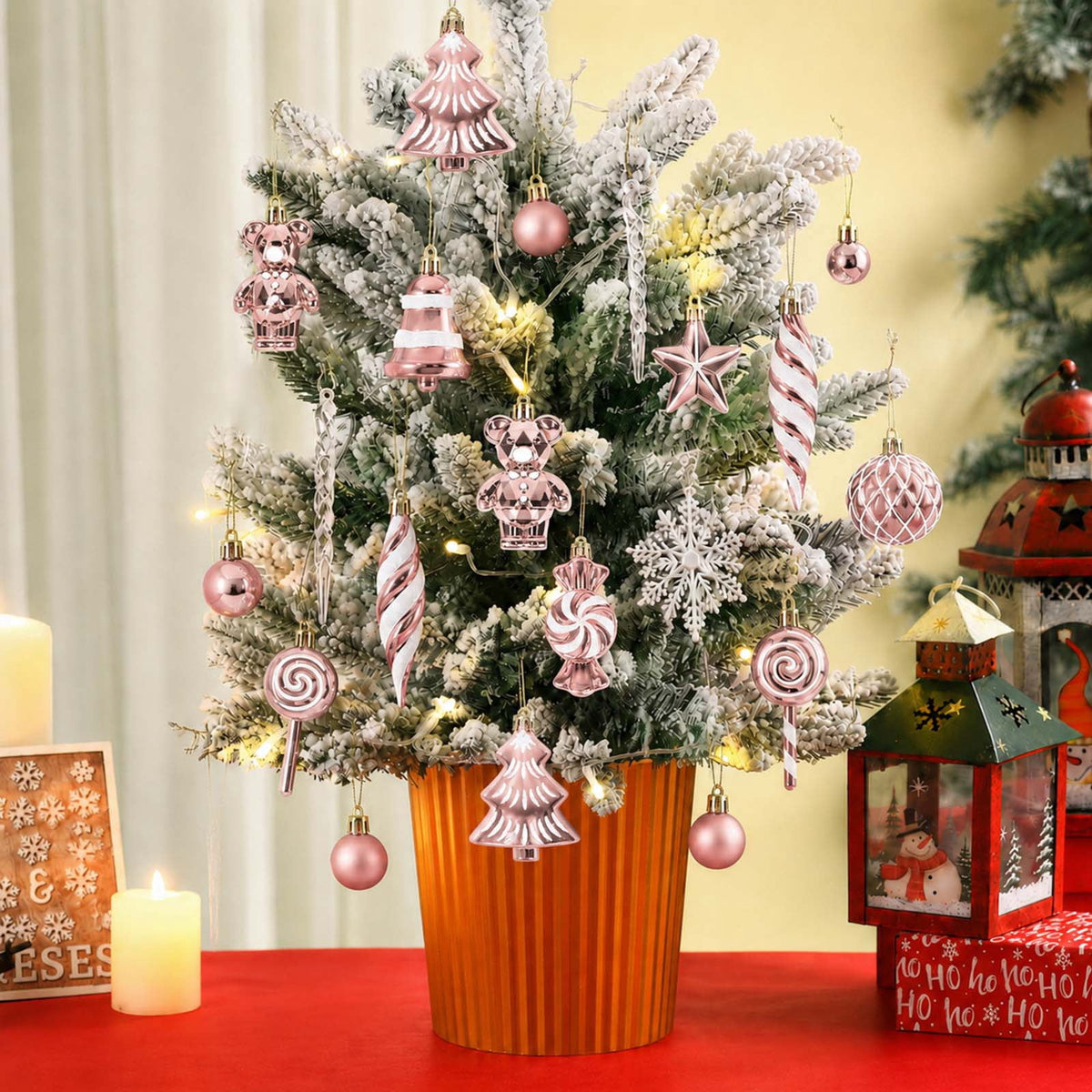 Ayieyill 40ct Christmas Ball Ornaments, Candy Cane Christmas Ornament Set, Shatterproof Christmas Ball with Rope for Tree