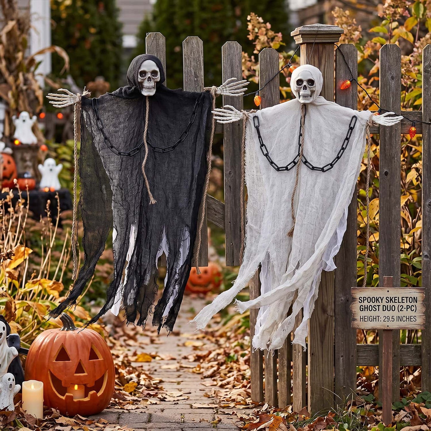 Ayieyill 2Pcs Hanging Ghost Skeleton Decorations, Spooky Halloween Decor for Outdoor Yard Haunted House Party
