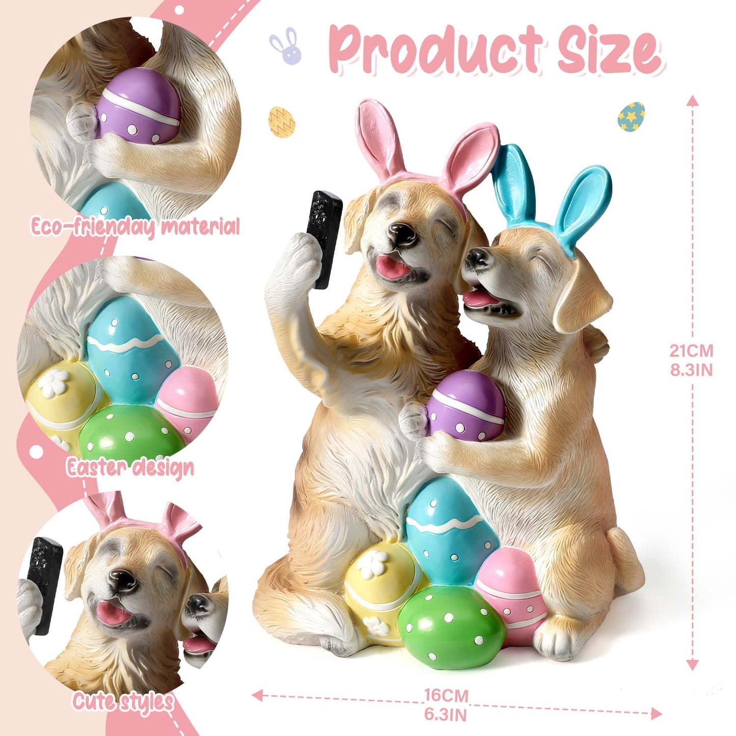 Ayieyill Easter Decor Dog Figurine, Romantic Couple Spring Decorations Dog Easter Decorations for Tabletop, Lawn, Holiday Decoration