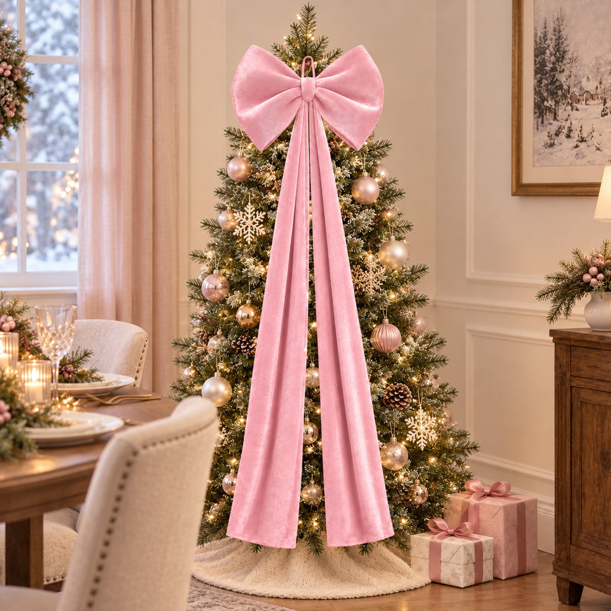 Ayieyill Burgundy Velvet Christmas Tree Topper Bow, Large Bow for Christmas Tree Decorations
