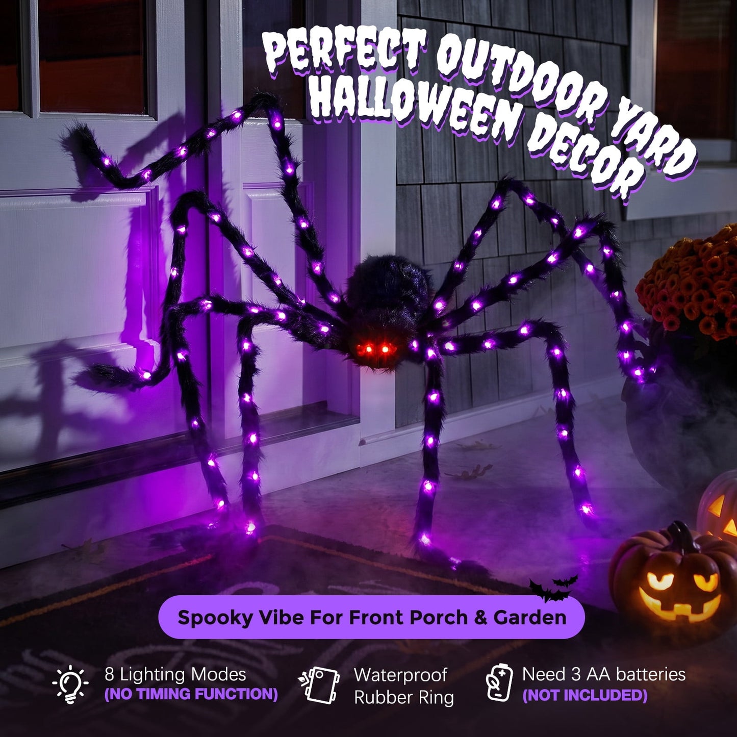 Ayieyill 5ft Giant Light-up Halloween Spider, Scary Hairy Fabric Spider for Indoor Outdoor Yard Haunted House Decor