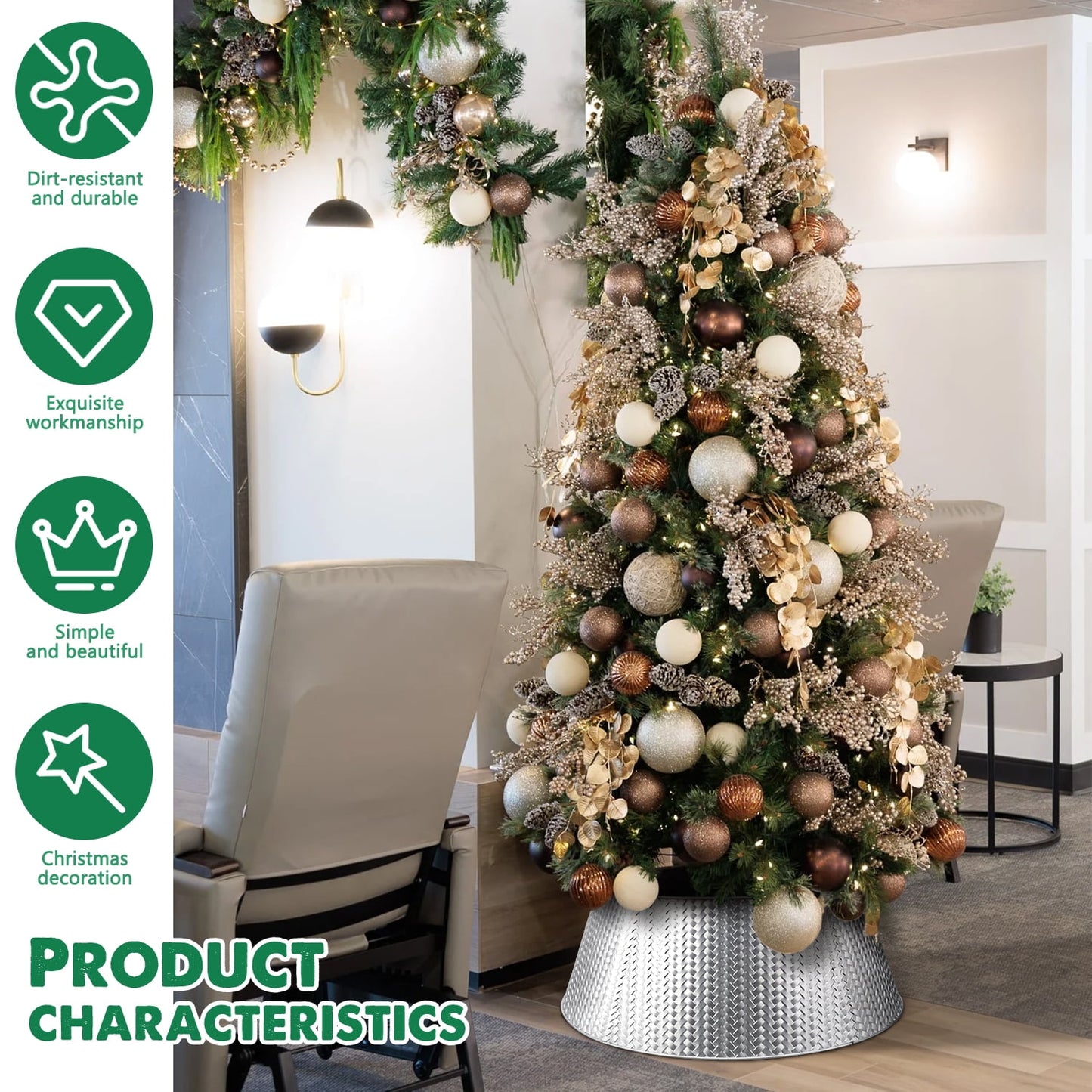 Ayieyill 28" Christmas Tree Collar,  Christmas Tree Collar Basket Skirt for Large Christmas Tree, Tree Skirt Accessory | Metal
