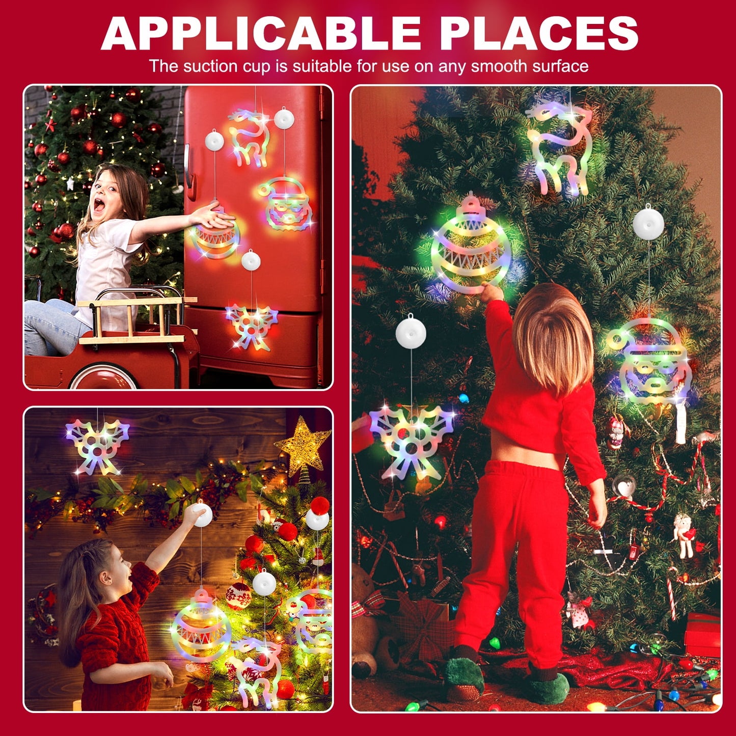 Ayieyill Christmas Window Decorations Lighted Indoor, Christmas Window Clings with Suction Cup | 4 Pcs