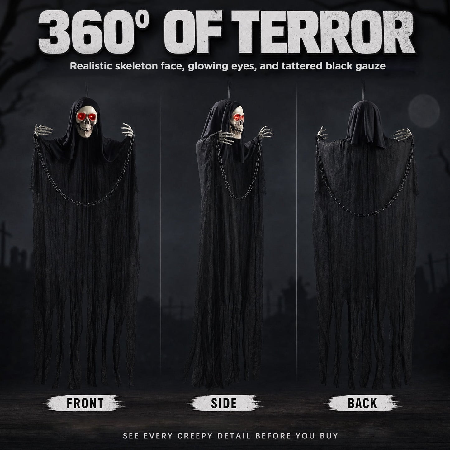 Ayieyill  Halloween Grim Reaper 6ft Hanging Ghost Skeleton Decorations, Spooky Halloween Decor for Yard Haunted House Party Outdoor