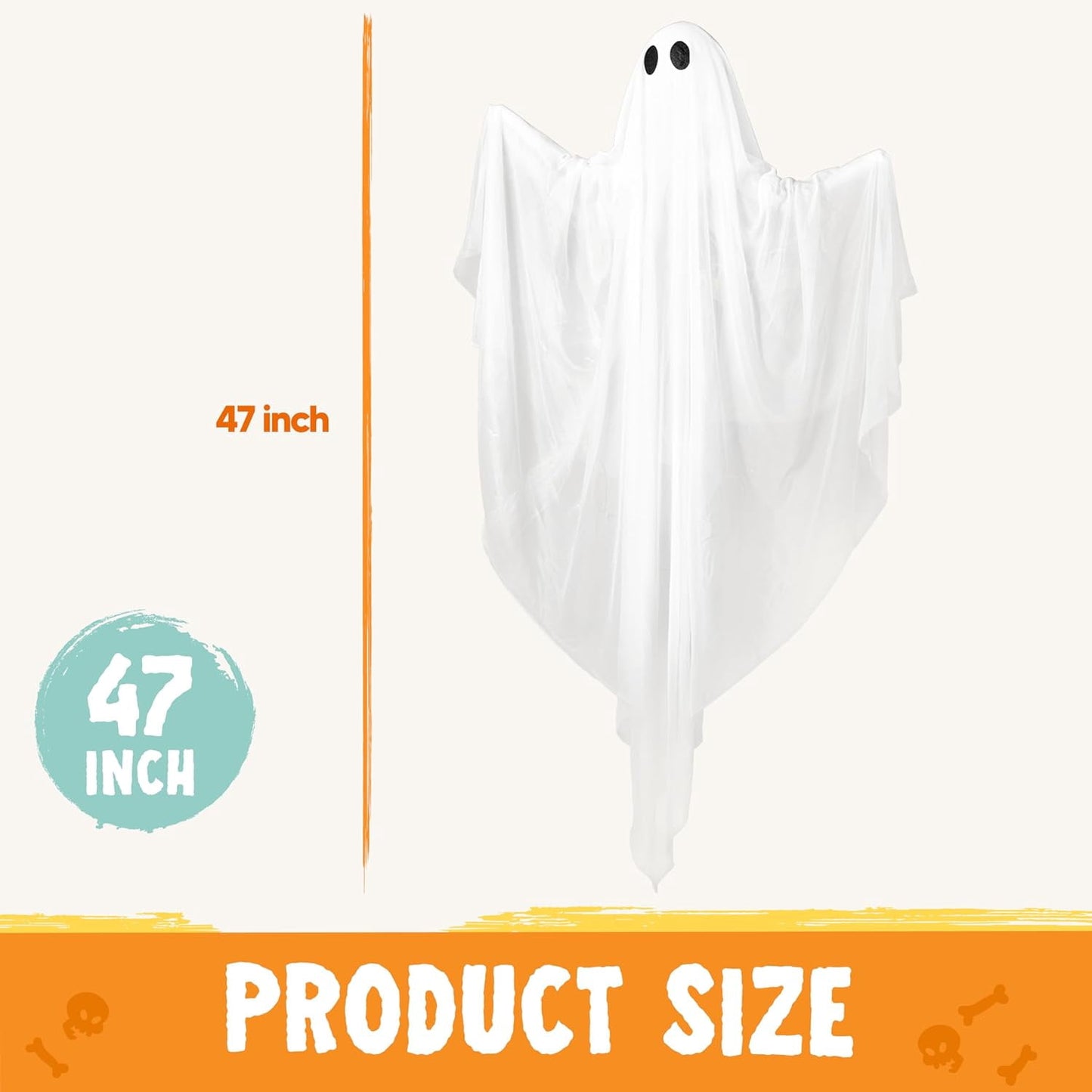 Ayieyill Halloween Ghost Decor with Blue LED Light, 47” Light up Hanging Ghost Halloween Yard Porch Decorations Outdoor