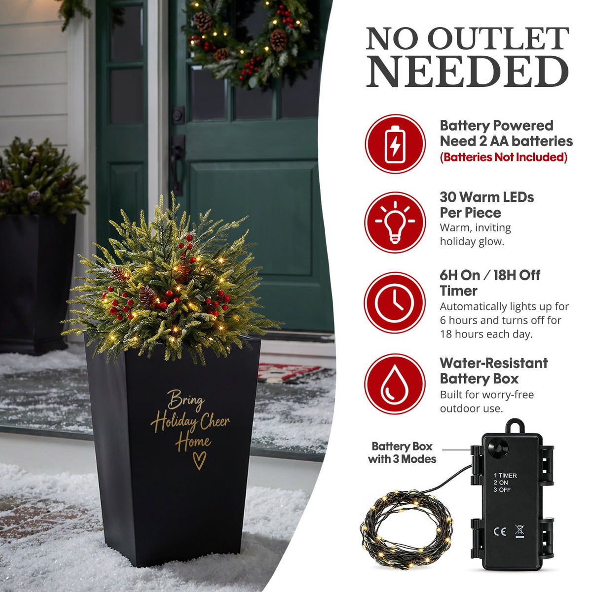 Ayieyill Pre-lit Outdoor Christmas Trees, 2 Pack 24 Inch Pathway Christmas Tree with 30 Lights, Christmas Decorations Outdoor for Driveway, Yard, Garden Decorations(Norfolk)