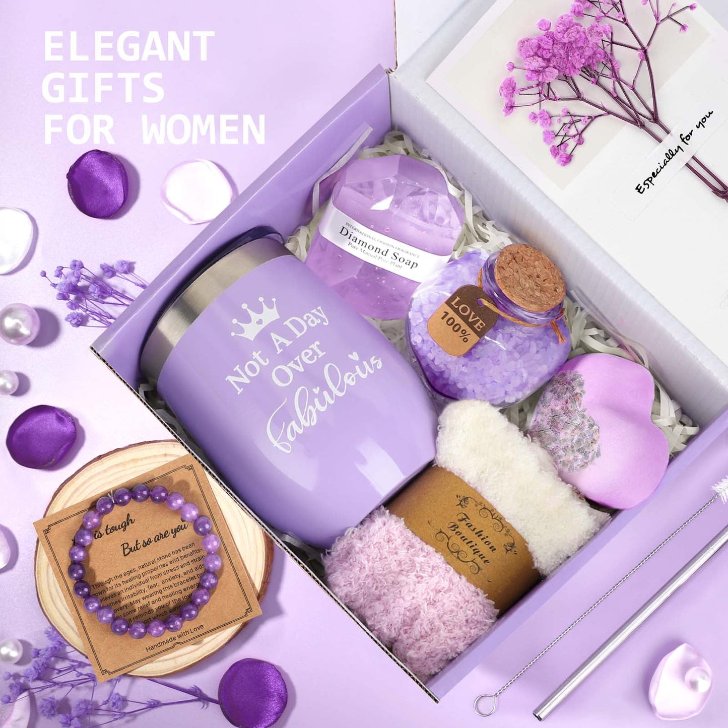 Ayieyill Gift Baskets for Women, 10 Pack Spa Bath Gift Sets, Bath and Body Baskets Set Holiday Birthday Gifts for Mom Women, Purple
