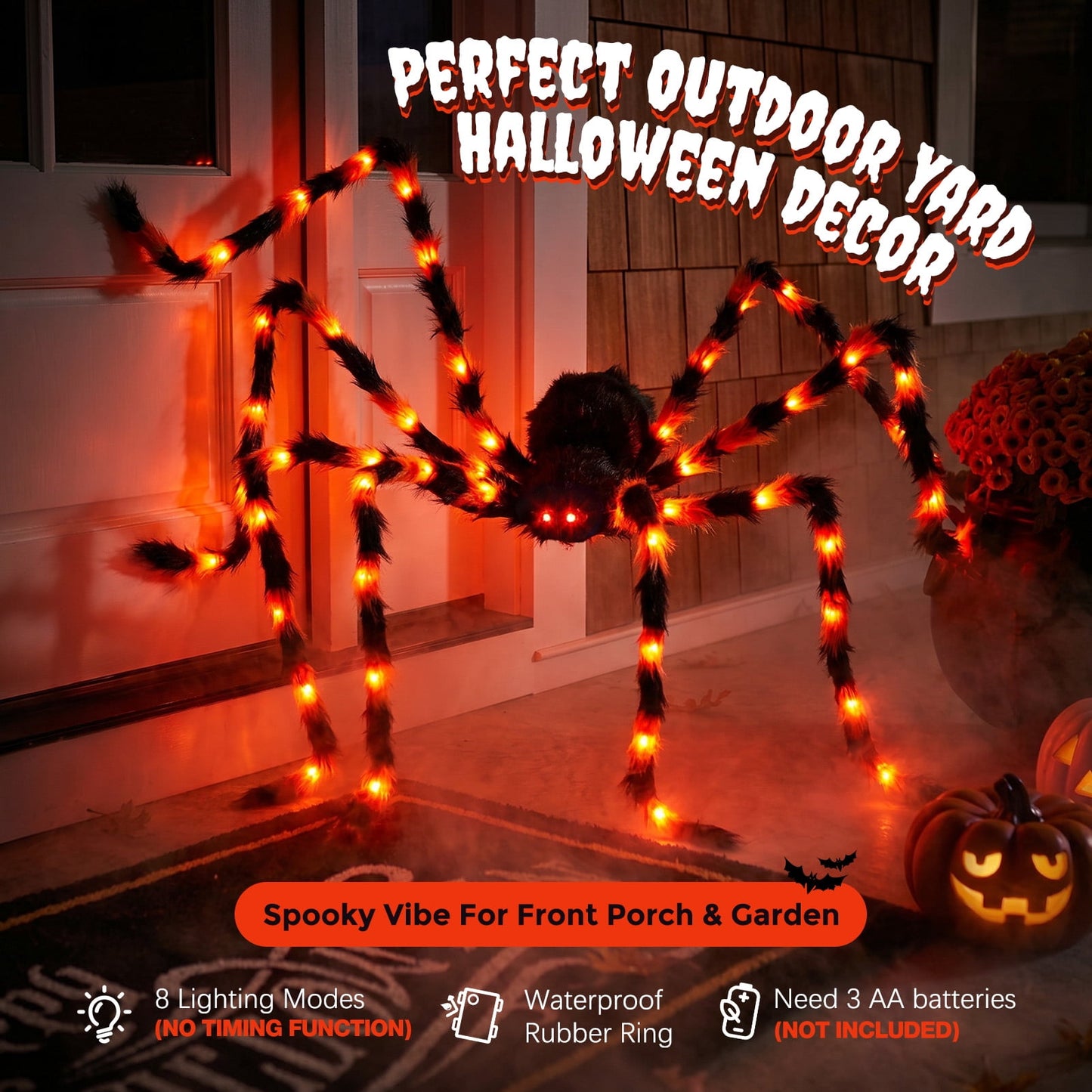 Ayieyill 5ft Giant Light-up Halloween Spider, Scary Hairy Fabric Spider for Indoor Outdoor Yard Haunted House Decor