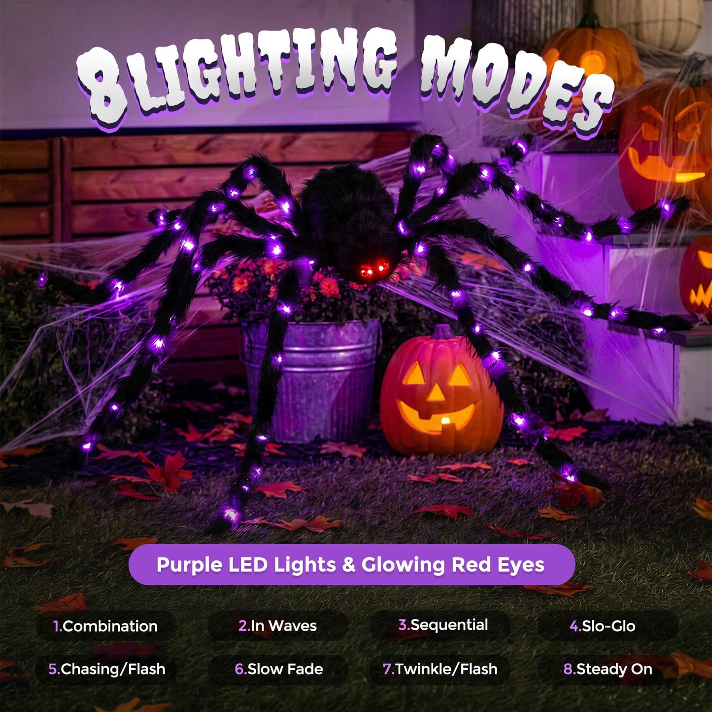 Ayieyill 5ft Giant Light-up Halloween Spider, Scary Hairy Fabric Spider for Indoor Outdoor Yard Haunted House Decor