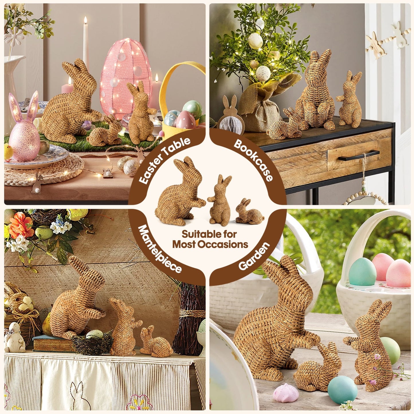 Ayieyill Easter Bunny Egg Decorations 2Pcs, Resin Easter Bunny Figurines for Home, Courtyard, Tabletop Enhance The Easter Atmosphere
