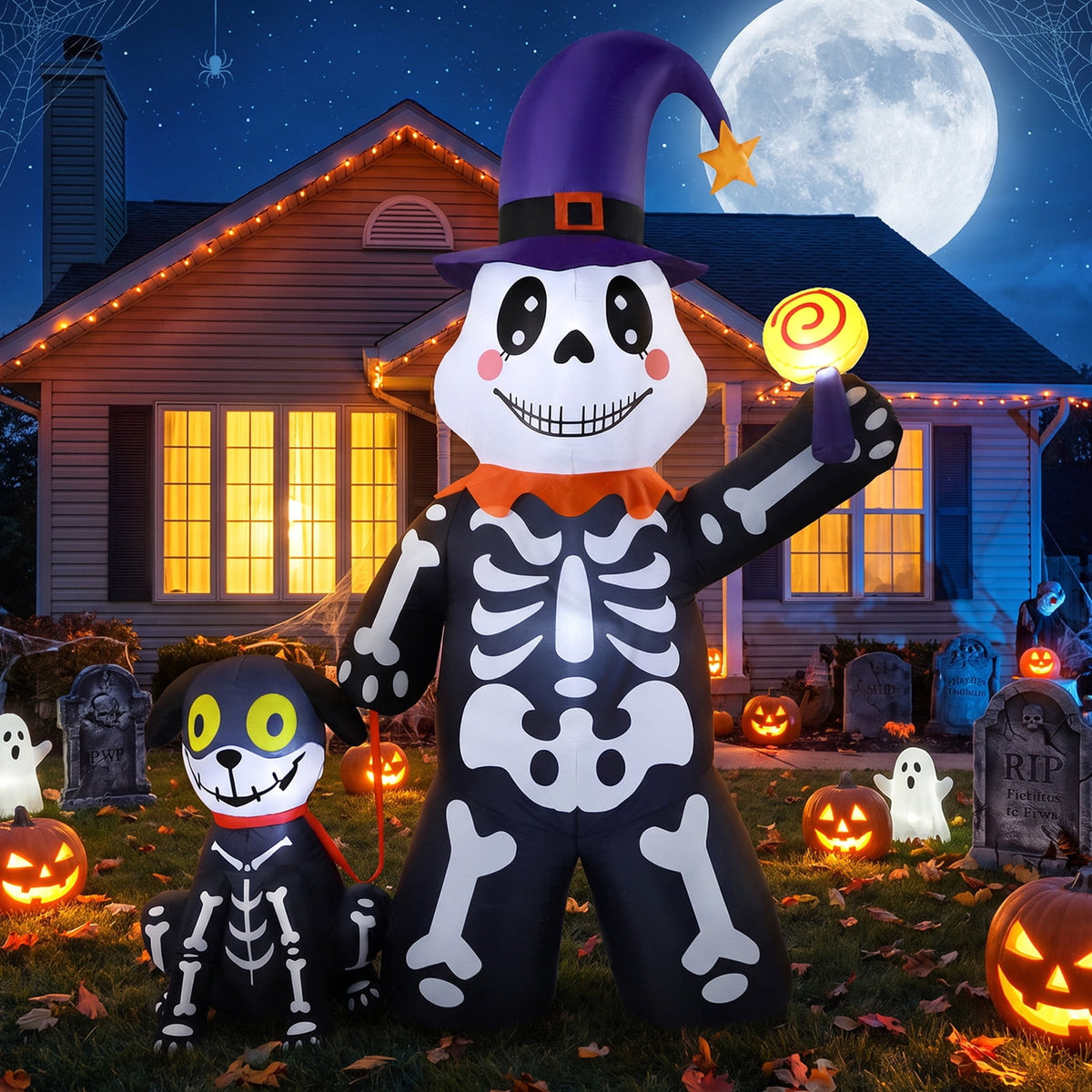 Ayieyill Halloween Inflatables Decorations Skeleton and Dog, Halloween Blow ups Yard Decorations Outdoor for Garden Lawn
