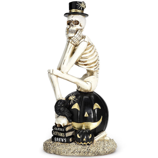 Ayieyill Halloween Skeleton Decorations, Skeleton Figurines on Pumpkin, Halloween Decorations Indoor