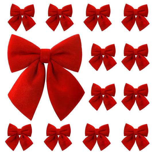 Ayieyill 13 Pack Velvet Red Christmas Tree Bows, Large Christmas Bows for Tree Wreath Stairs Railing Fireplace Indoor Decor