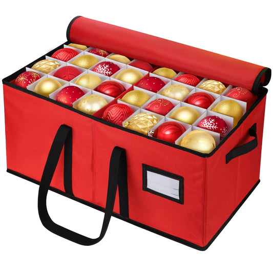 Ayieyill 128-Count Premium Red Christmas Ornament Storage Chest, Holiday Ornament Organizer Box