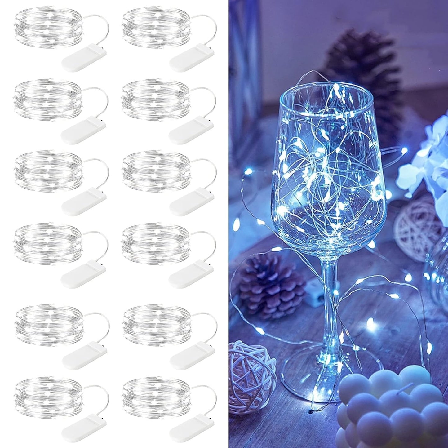 Ayieyill 12Pack Fairy Lights Battery Operated,10ft 30 LED Mini String Lights Waterproof Wire Lights Indoor, Warm White