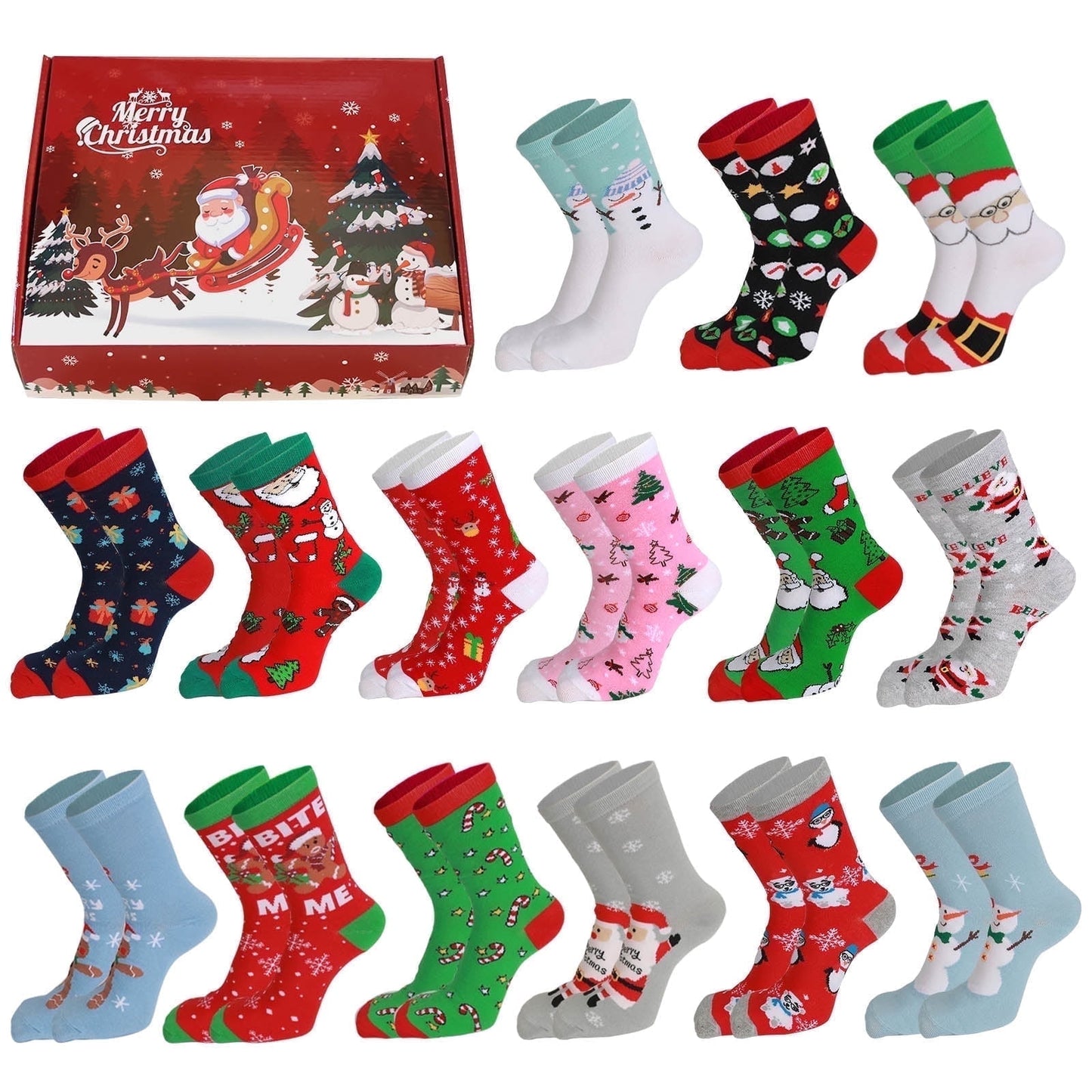 Ayieyill 15 Pairs Women's Christmas Socks Gifts for Women Adults Family Coworkers Cotton Holiday Socks Stocking