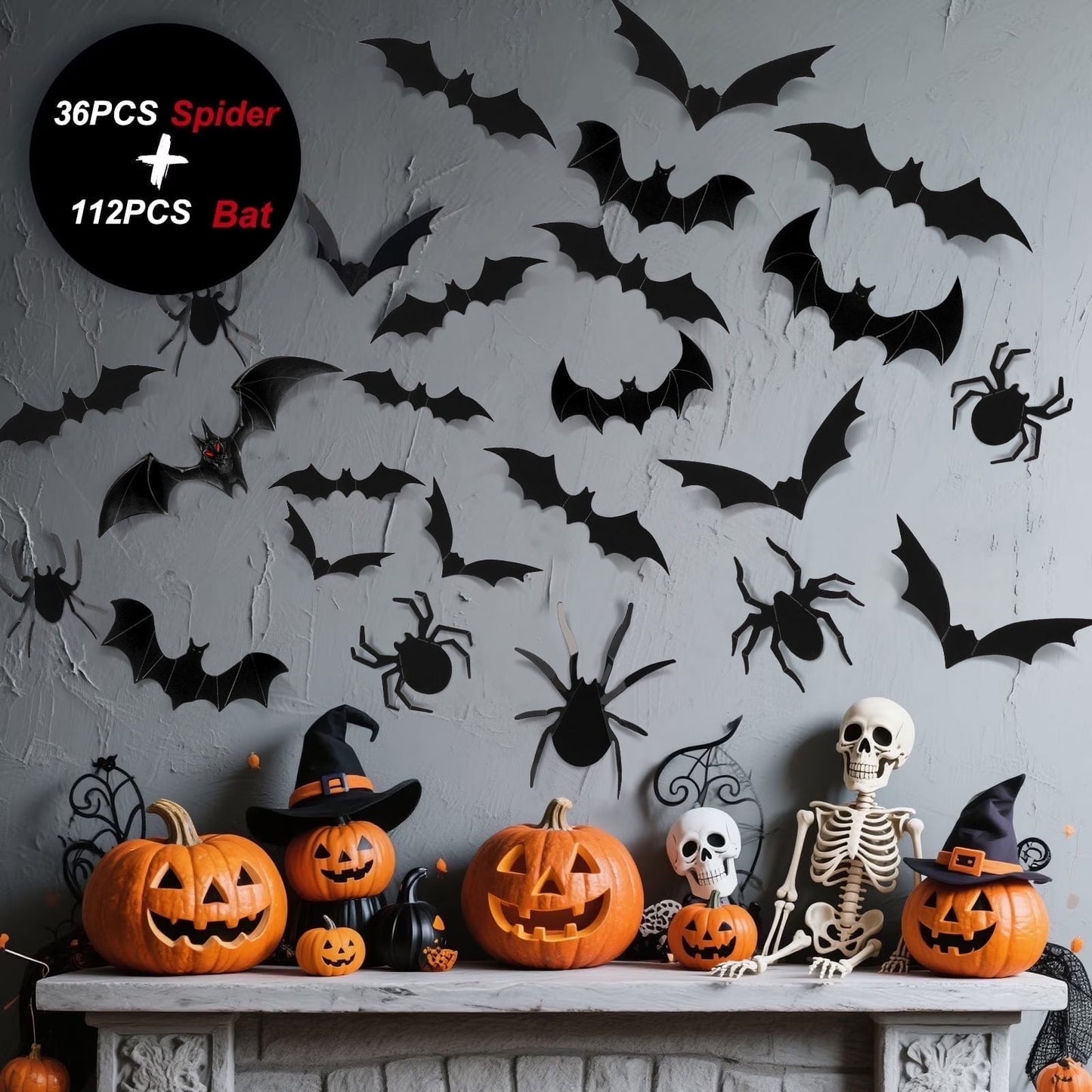 Ayieyill 148PCS Halloween Bats Stickers Decor, 3D Bats Halloween Wall Decor for Halloween Decoration indoor