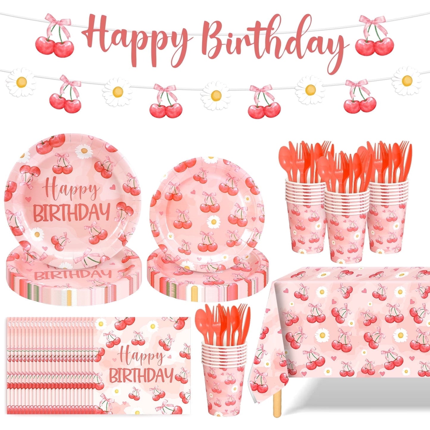 Ayieyill 170Pcs Happy Birthday Decorations Kit, Birthday Party Supplies Set for 24 Guests, Includes Plates and Cups and Napkins Straws Sets