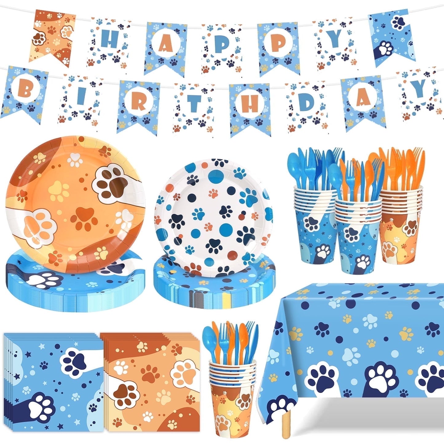 Ayieyill 170Pcs Happy Birthday Decorations Kit, Birthday Party Supplies Set for 24 Guests, Includes Plates and Cups and Napkins Straws Sets