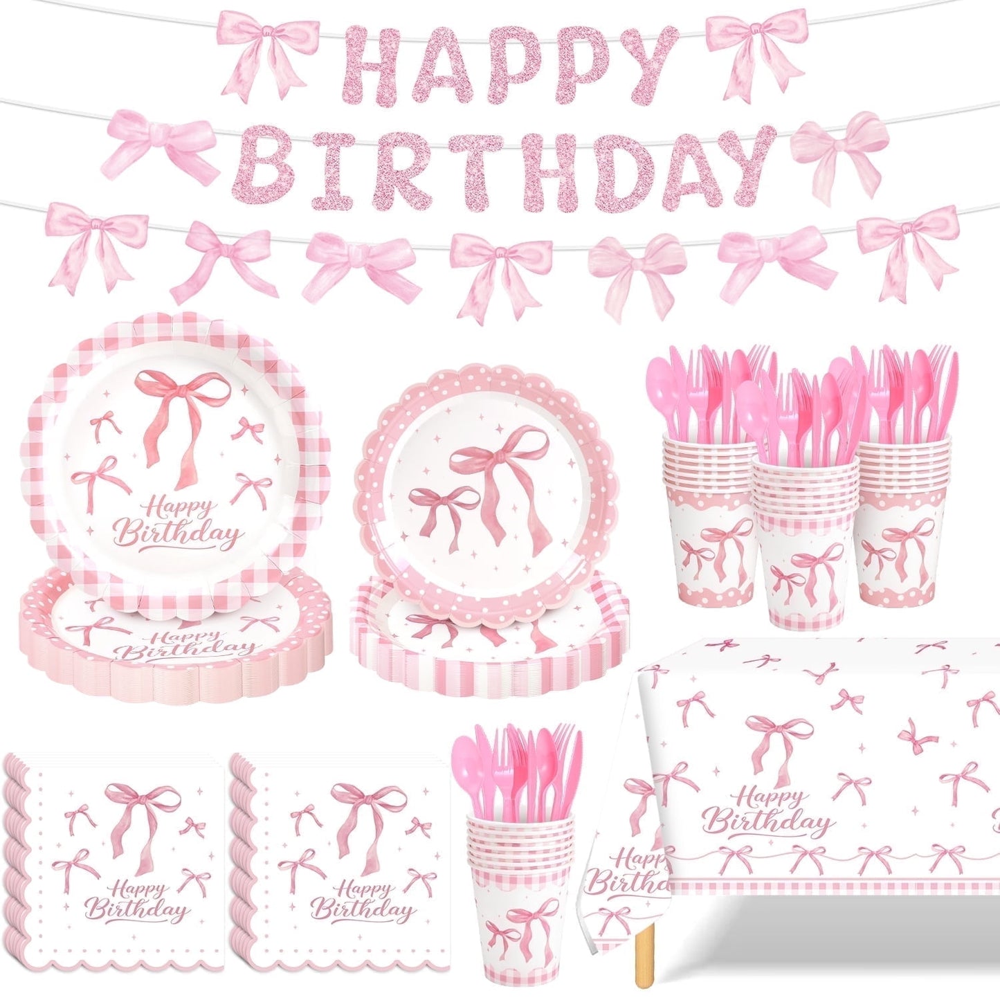 Ayieyill 170Pcs Happy Birthday Decorations Kit, Birthday Party Supplies Set for 24 Guests, Includes Plates and Cups and Napkins Straws Sets