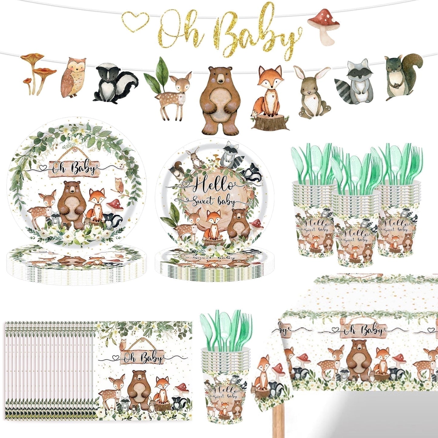 Ayieyill 170Pcs Happy Birthday Decorations Kit, Birthday Party Supplies Set for 24 Guests, Includes Plates and Cups and Napkins Straws Sets