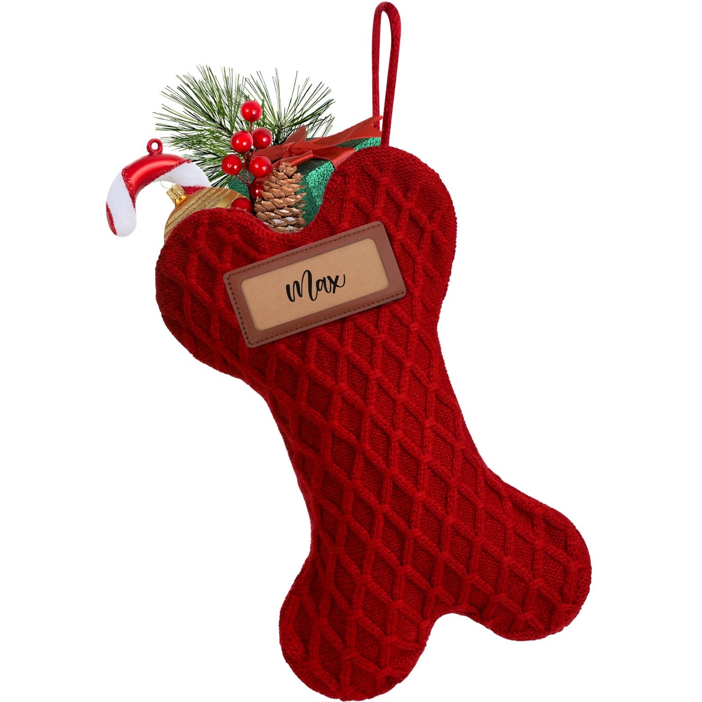Ayieyill 18 Inch Dog Christmas Stocking, Bone Shape Stocking Christmas for Dog, Large Pet Stockings Hanging Christmas Decorations
