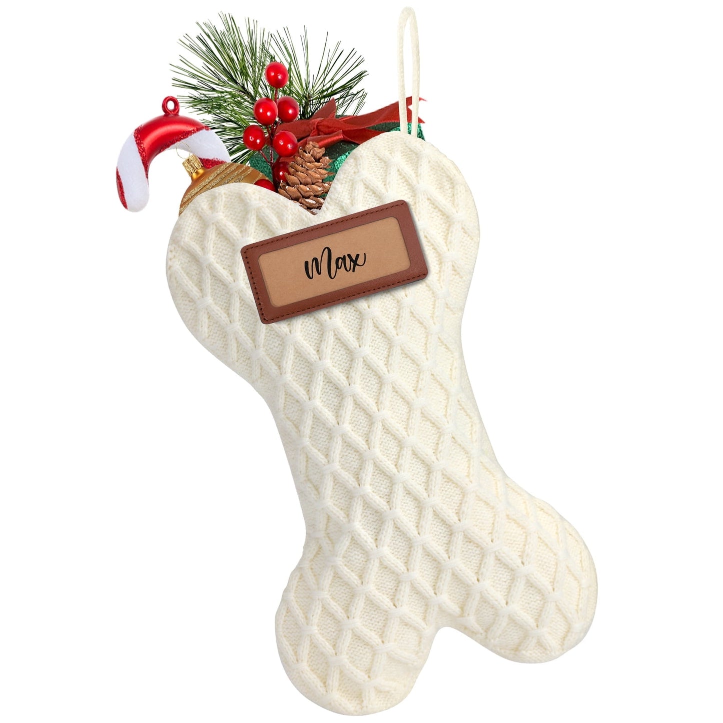 Ayieyill 18 Inch Dog Christmas Stocking, Bone Shape Stocking Christmas for Dog, Large Pet Stockings Hanging Christmas Decorations