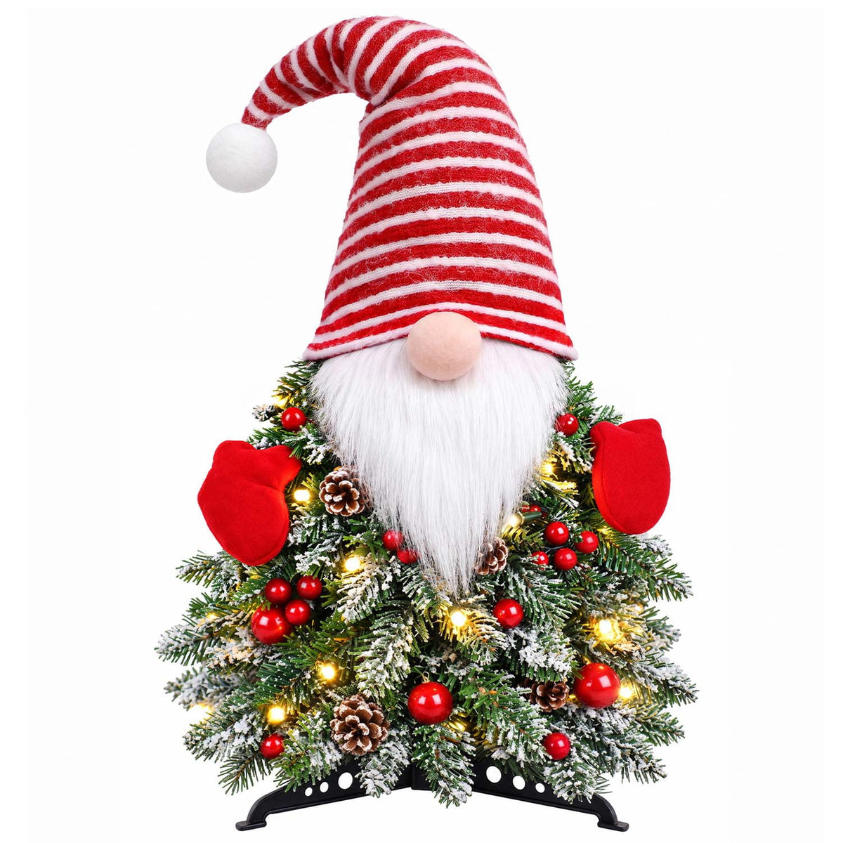 Ayieyill Lighted Christmas Gnome Tree Decor with Timer, Battery Operated Tabletop Christmas Tree with Glowing, Pre-Lit Gnome Decorations for Mantel, Fireplace, Table, Shelf, Indoor Christmas Decor