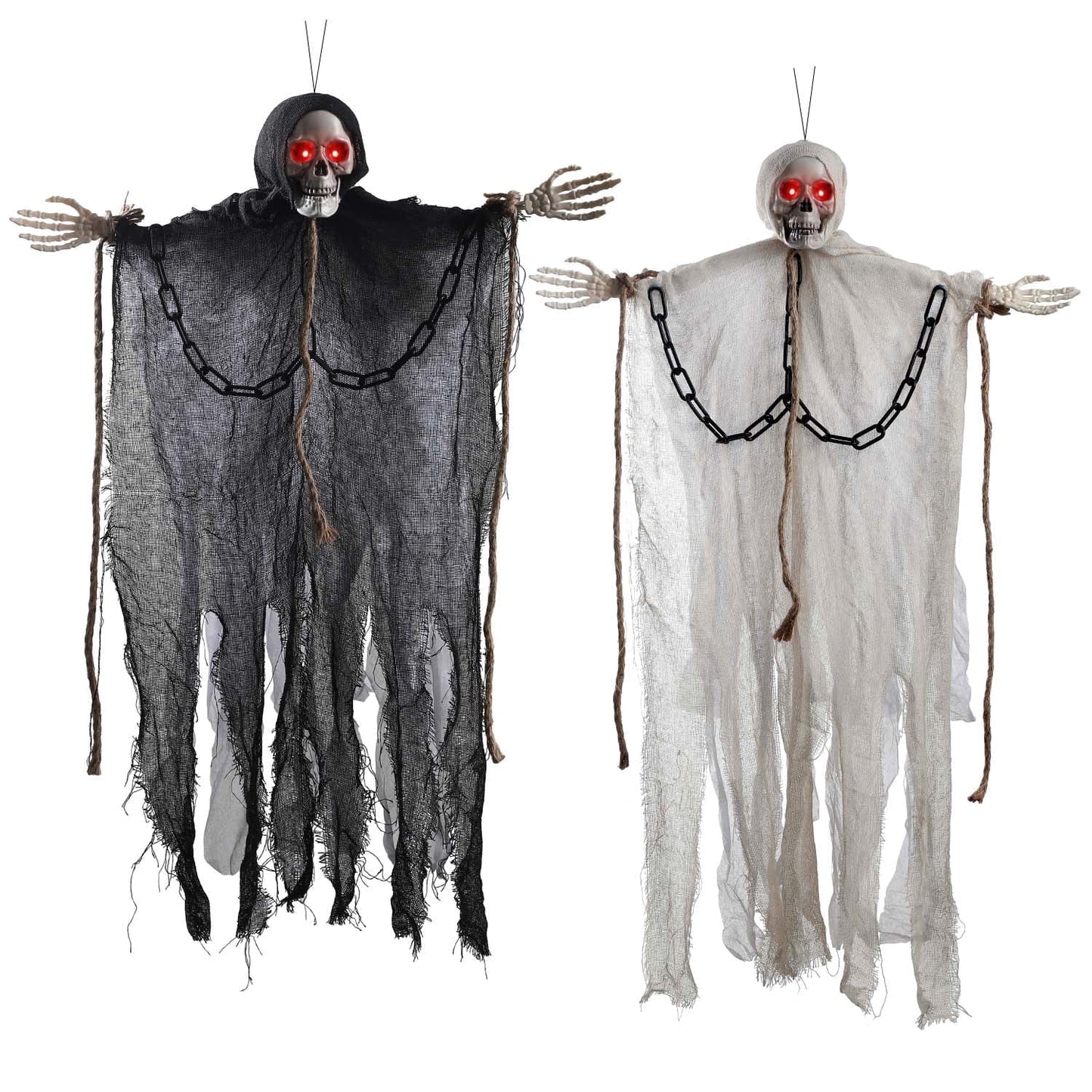 Ayieyill 2Pcs Hanging Ghost Skeleton Decorations, Spooky Halloween Decor for Outdoor Yard Haunted House Party