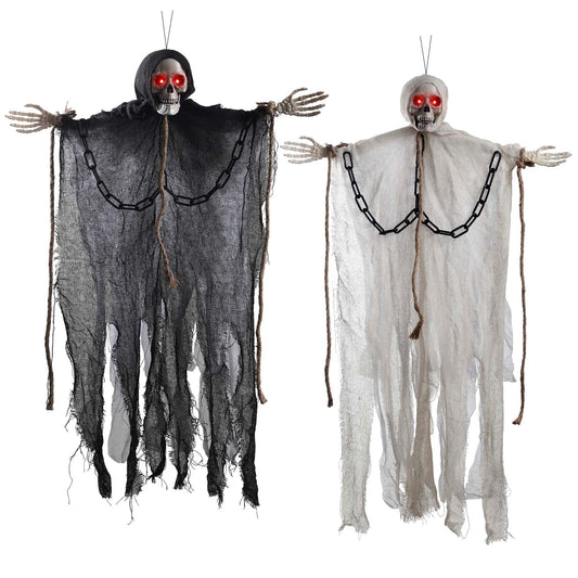 Ayieyill 2Pcs Hanging Ghost Skeleton Decorations, Spooky Halloween Decor for Outdoor Yard Haunted House Party