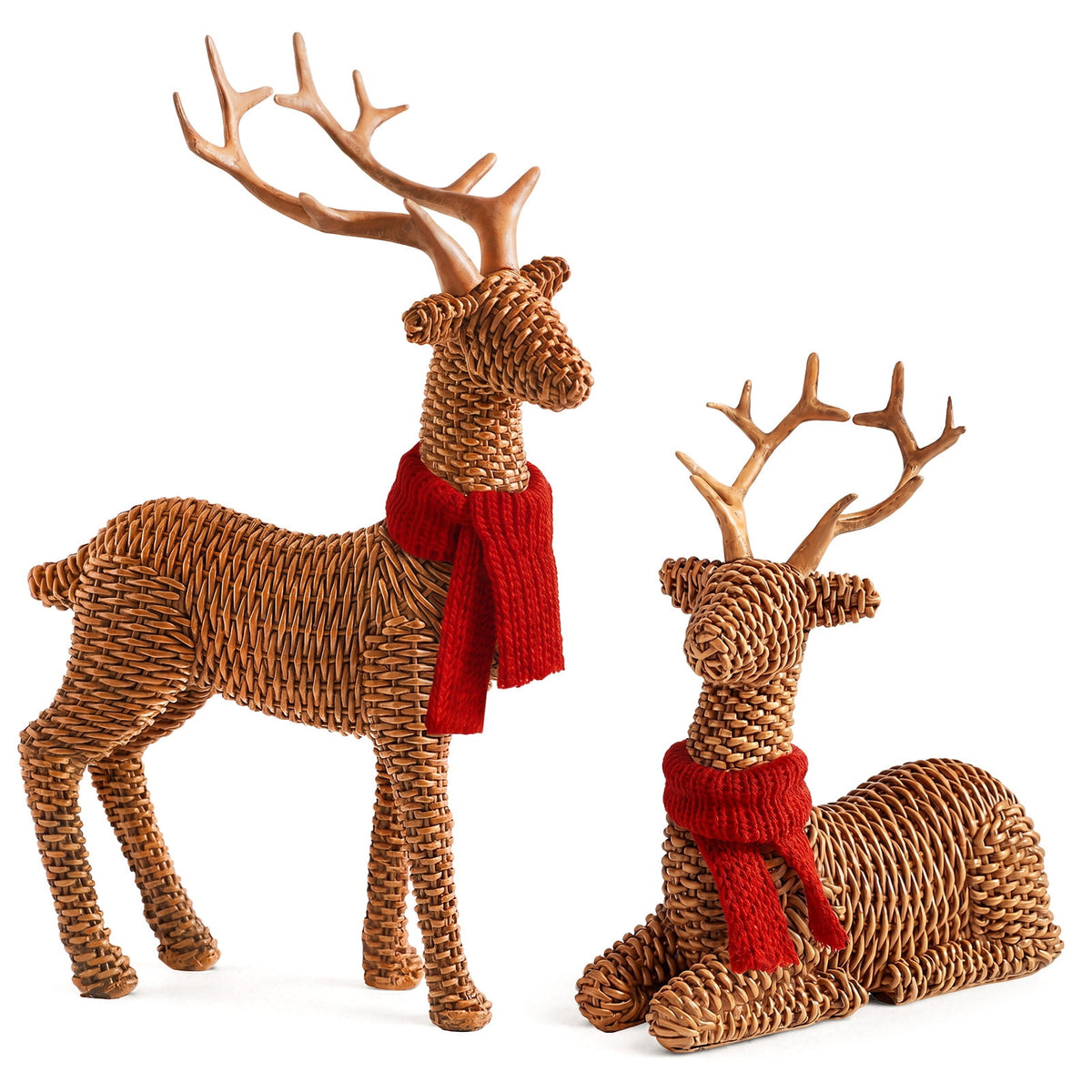 Ayieyill Christmas Reindeer Decorations, 2 Pcs Reindeer Figurines, Resin Christmas Deer Decor with Red Scarf for Christmas Tabletop Decorations Indoor
