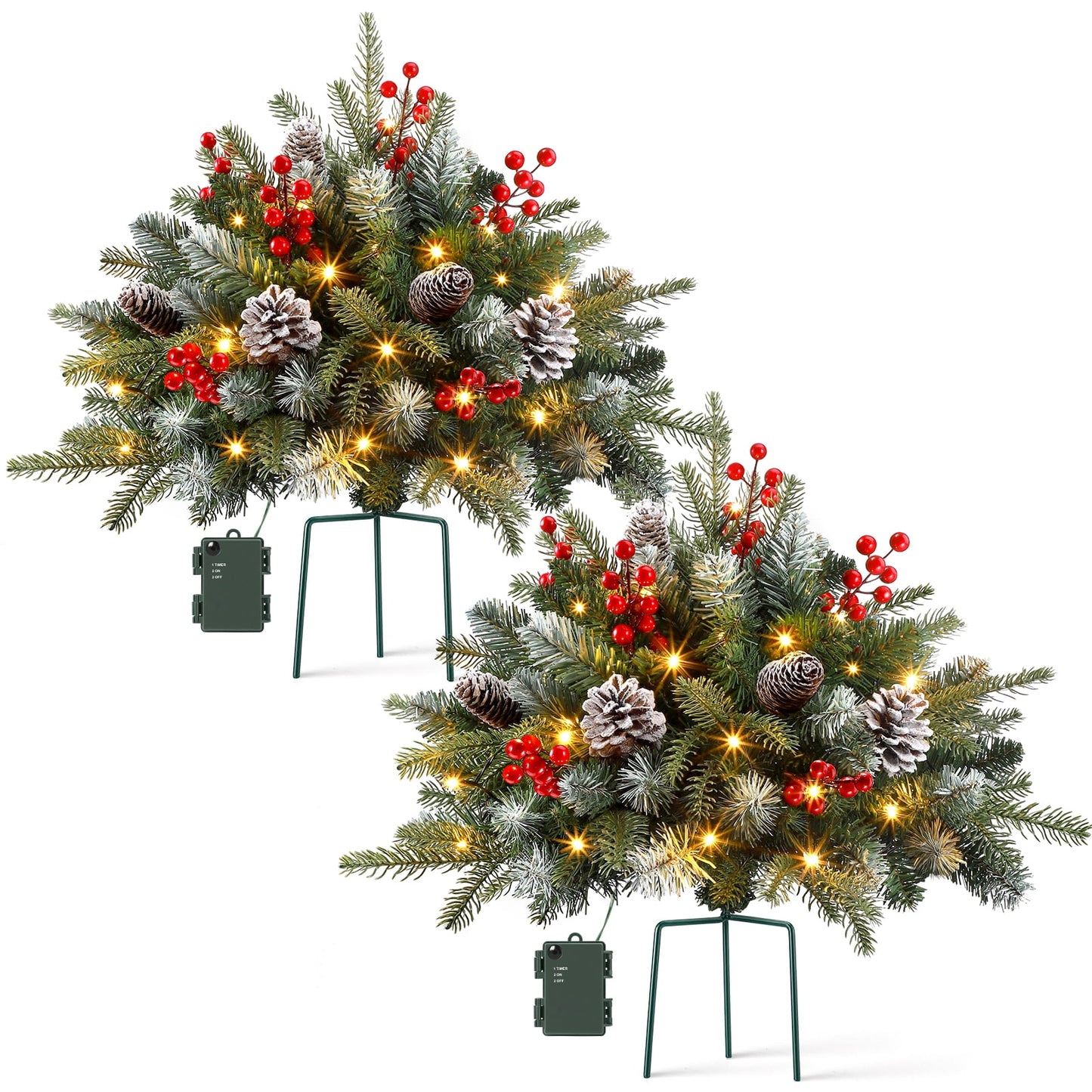 Ayieyill Pre-lit Outdoor Christmas Trees, 2 Pack 24 Inch Pathway Christmas Tree with 35 Lights, Christmas Decorations Outdoor for Driveway, Yard, Garden Decorations(Classic)
