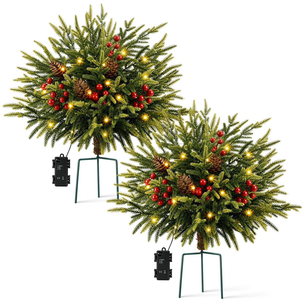 Ayieyill Pre-lit Outdoor Christmas Trees, 2 Pack 24 Inch Pathway Christmas Tree with 30 Lights, Christmas Decorations Outdoor for Driveway, Yard, Garden Decorations(Norfolk)