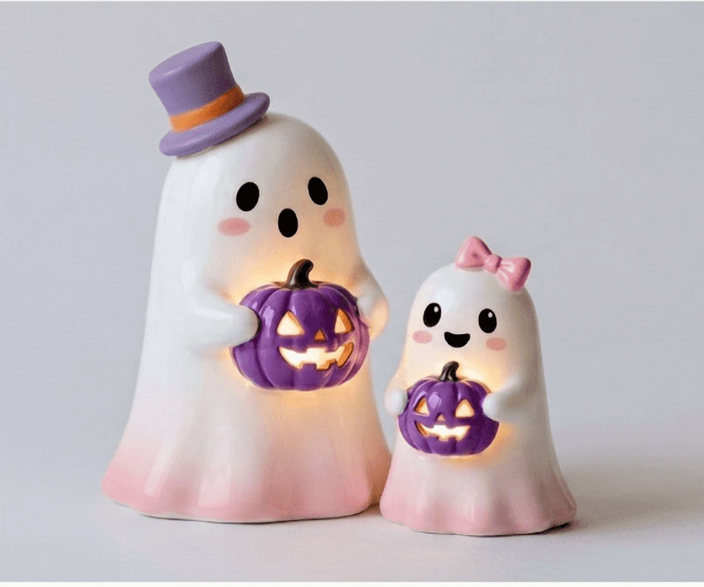 Ayieyill 3pcs Cute Spooky Ceramic Ghost for Halloween Decoration Indoor, Halloween Decorations,Ghost Figurines with Hats - Halloween Table Decorations