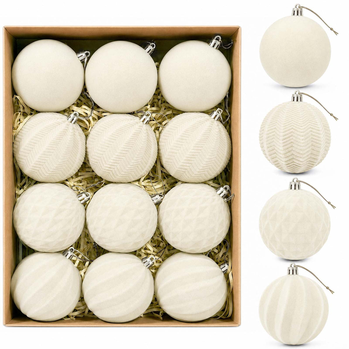 Ayieyill 12 Pack Christmas Ball Ornaments, Flocked Christmas Tree Ornaments, Christmas Hanging Ornaments for Christmas Decorations Indoor