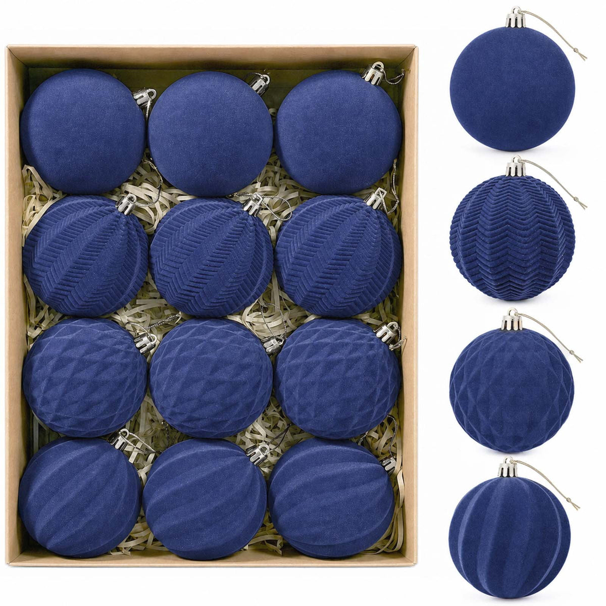 Ayieyill 12 Pack Christmas Ball Ornaments, Flocked Christmas Tree Ornaments, Christmas Hanging Ornaments for Christmas Decorations Indoor