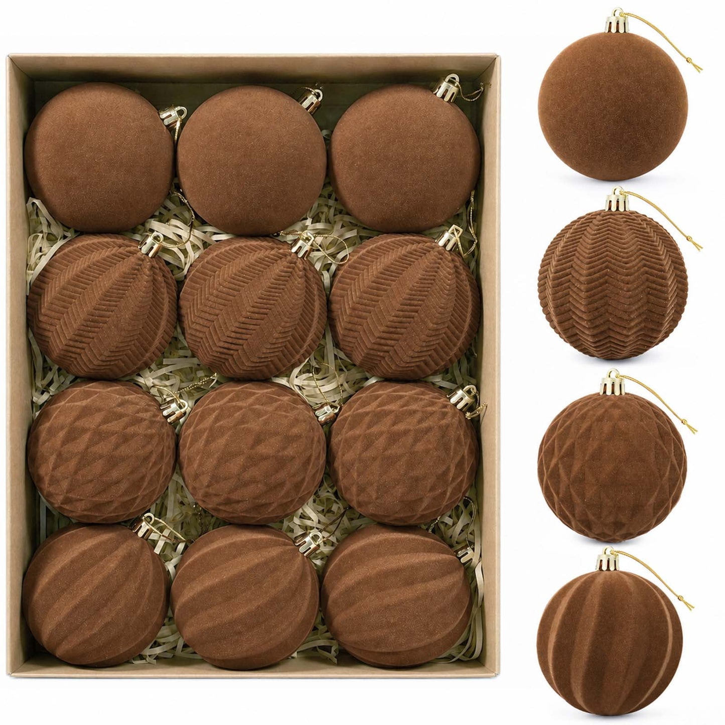 Ayieyill 12 Pack Christmas Ball Ornaments, Flocked Christmas Tree Ornaments, Christmas Hanging Ornaments for Christmas Decorations Indoor