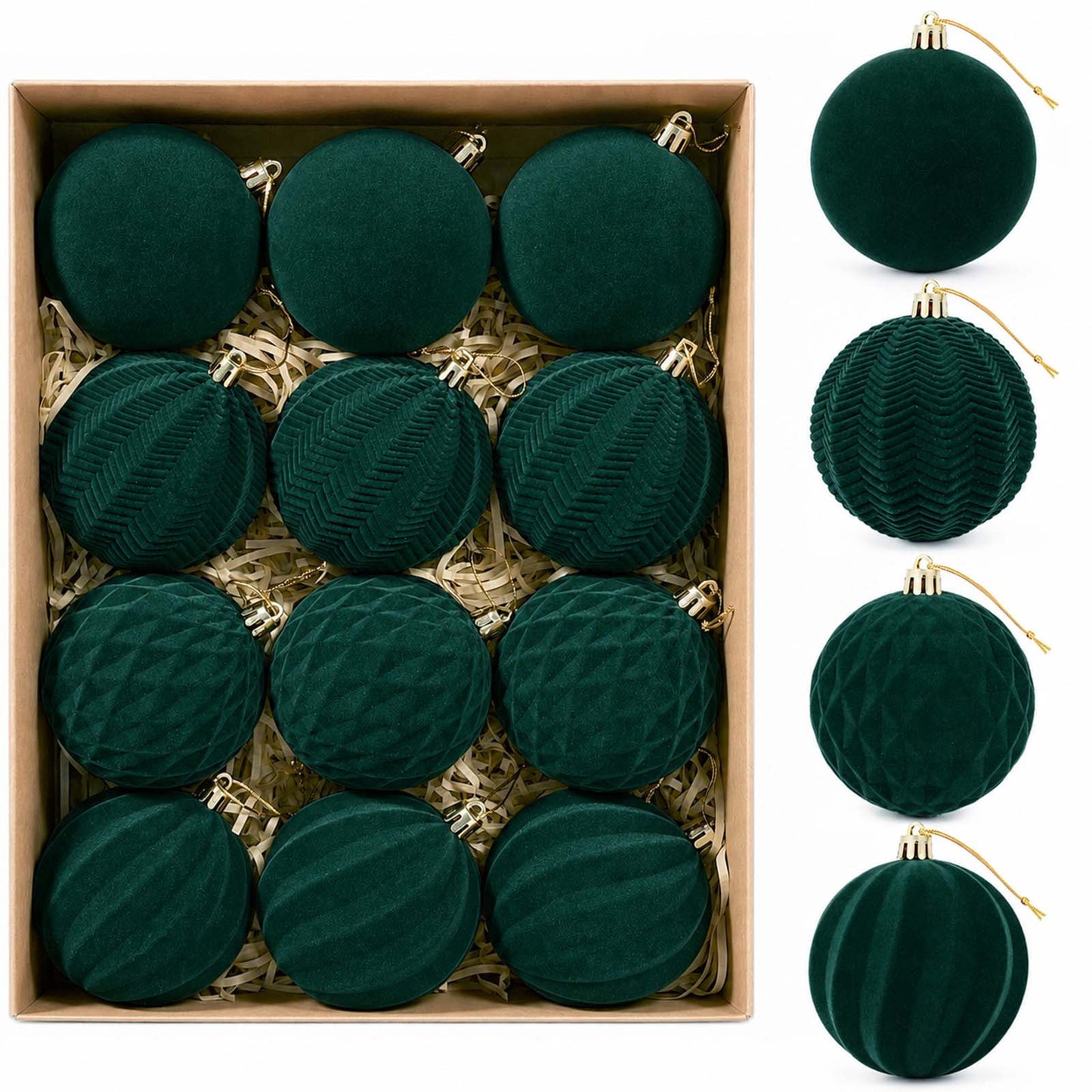 Ayieyill 12 Pack Christmas Ball Ornaments, Flocked Christmas Tree Ornaments, Christmas Hanging Ornaments for Christmas Decorations Indoor